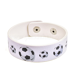 Bracelet cordon large en cuir motif football avec bouton pression pour homme femme, noir, 8-3/8 pouce (21.4 cm)