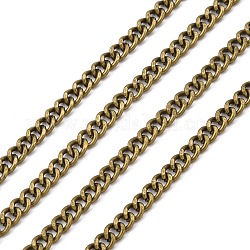 Cadenas de eslabones cubanos de hierro, cadenas gruesas, sin soldar, con carrete, oval, Bronce antiguo, 5x4x1mm, aproximadamente 164.04 pie (50 m) / rollo