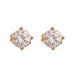 Real 18K Gold Plated Adorable Design Brass Cubic Zirconia Stud Earrings, Clear, 5x5mm