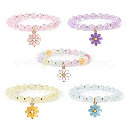 Legierungs-Emaille-Blumen-Charme-Armbänder, transparente Stretch-Armbänder aus Craquelé-Acryl für Damen, Mischfarbe, Innendurchmesser: 2-1/4 Zoll (5.6 cm)