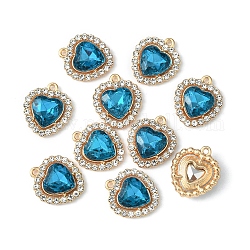 Lega charms di strass, cuore, oro chiaro, blu zirconia, 18x16x5mm, Foro: 1.4 mm