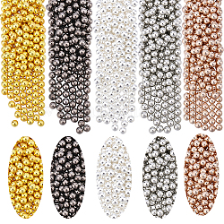 Unicraftale 1000pcs 5 colores 304 cuentas de acero inoxidable, perlas sin perforar / sin orificios, redondo, color mezclado, 3mm, 200 piezas / color