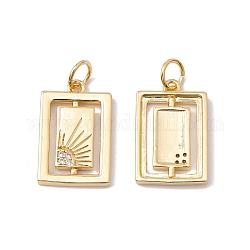 Rack Plating Brass Micro Pave Clear Cubic Zirconia Pendants, with Jump Ring, Cadmium Free & Nickel Free & Lead Free, Rectangle with Sun, Real 18K Gold Plated, 17x11x2mm, Jump Ring: 5x0.7mm, Inner Diameter: 3.4mm