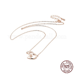 925 coniglio in argento sterling con collana pendente a cuore con zirconi chiari da donna, oro roso, 16.10 pollice (40.9 cm)
