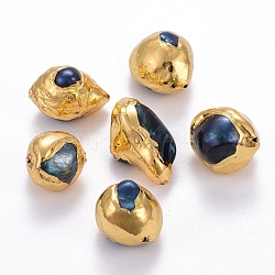 Perlas barrocas naturales perlas cultivadas de agua dulce, teñido, cubierto con latón, oro chapado, 13~22x11~14mm, agujero: 0.7 mm