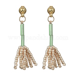 MIYUKI Delica Beaded Broom Dangle Stud Earrings, 304 Stainless Steel Drop Earrings, Tan, 34.5x12mm
