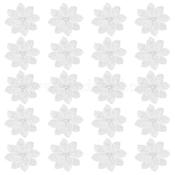 Gorgecraft 20 個 3d 花ポリエステルレースコンピュータ化された刺繍飾りアクセサリー  模造真珠ビーズ  DIY服用  バッグ  パンツ  靴の装飾  ホワイト  72x72x7.5mm