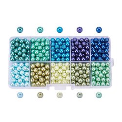 10 Farbe umweltfreundliche perlmuttfarbene runde Glasperlen, gefärbt, Mischfarbe, 6 mm, Bohrung: 1.2~1.5 mm, über 60pcs / Fach, 600 Stück / Karton