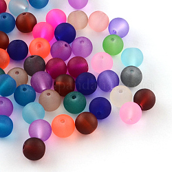 Transparent matt Glasperlen, Runde, Mischfarbe, 6~7x6 mm, Bohrung: 1 mm, ca. 100 Stk. / Beutel