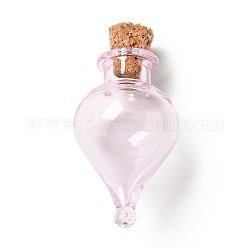 Ornement de bouteilles de liège en verre en forme de larme, bouteilles vides en verre, fioles de bricolage pour les décorations pendantes, perle rose, 3.6 cm