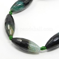 Natural Agate Faceted Rice Beads Strands, Dyed, Teal, 30x12mm, Hole: 1mm, about 11pcs/strand, 14.9inch
