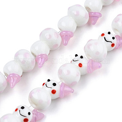 Chapelets de perles vernissées manuelles, bonhomme de neige, perle rose, 22x15x13mm, Trou: 1.5mm, Environ 25 pcs/chapelet, 19.29 pouce (49 cm)