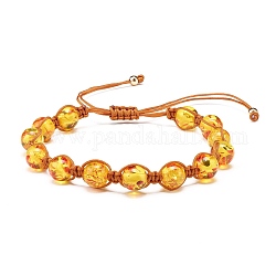 Bracelet perles tressées imitation ambre résine ronde pour fille femme, or, diamètre intérieur: 2-1/8~3-1/2 pouce (5.3~9 cm)