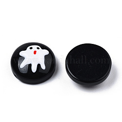 Cabujones de esmalte de resina opaca de halloween, media caña con fantasma blanco, negro, 14x5.5mm