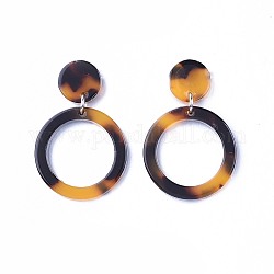 Boucles d'oreilles pendantes en acétate de cellulose (résine), avec accessoires en 304 acier inoxydable et poussoirs d'oreilles en plastique, anneau, Sandy Brown, 32mm, pin: 0.7 mm