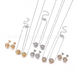 Kits de bijoux en 304 acier inoxydable, bracelets, colliers et boucles d'oreilles, fleur, couleur mixte, 17.9 pouce (45.7 cm), 1mm, 6-5/8 pouce (16.7 cm), 1mm, 11.5x6.5mm, pin: 0.9 mm