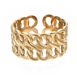304 anillo de puño abierto de cadena de eslabones de acero inoxidable, anillo hueco grueso para mujer, dorado, nosotros tamaño 6 3/4 (17.1 mm)
