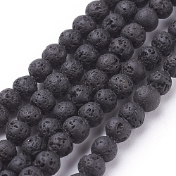 Fili di perle di roccia lavica naturale, tondo, nero, 4mm, Foro: 0.5 mm, circa 88~90pcs/filo, 15.3 pollice