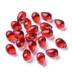 Perle di vetro trasparente, perline forate, lacrima, rosso, 9x6x5mm, Foro: 1 mm