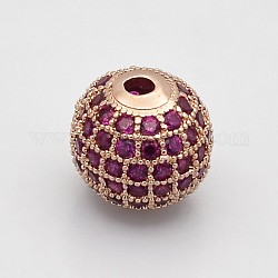 CZ латунные микро проложить класса AAA пурпурный цвет кубического циркония круглых бусин, без кадмия, без никеля и без свинца, розовое золото , 8 мм, отверстие : 1.7 мм