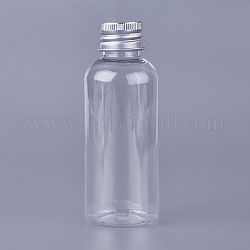 Transparente leere Plastikflasche, mit Aluminium-Schraubverschluss, Kosmetikbehälter, tragbare Lotionscremeflasche, Transparent, 9.4x3.5 cm, Kapazität: 60 ml