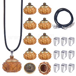 Sunnyclue DIY-Set zur Herstellung von Medaillon-Halsketten, inklusive Sandelholz-Box-Anhänger, Kunstleder Schnur, 304 Edelstahl Schnappbügel, Blume, 16 Stück / Beutel, Anhänger: 24x25.5 mm, Loch: 1.2 mm und 2 mm