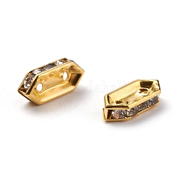 真鍮中東ラインストーンブリッジスペーサー  5のPCクリアラインストーンビーズ  金色  ニッケルフリー  六角  約4.5 mm幅  長さ11mm  厚さ2.5mm  穴：1mm  2の穴