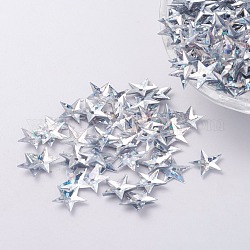 Accesorios de adorno paillette plástico / cuentas de lentejuelas, estrella, plata, 10x10x0.8mm, agujero: 1 mm