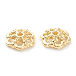 Rack Plating Alloy Flower Bead Caps, 6-Petal, Lead Free & Cadmium Free, Long-Lasting Plated, Real 18K Gold Plated, 9x10x2.5mm, Hole: 1mm