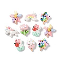 Cabochons di opaco resina, cupcake, unicorno e fiore, forme misto, colore misto, 20.5~29.5x19~30x7.5~9mm