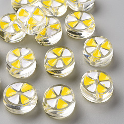 Abalorios de acrílico esmalte transparente, plano y redondo con triángulo, amarillo, 20x9mm, agujero: 3.5 mm