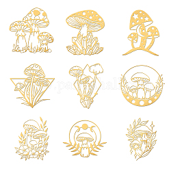 Olycraft 9Pcs 9 Styles Custom Carbon Steel Self-adhesive Picture Stickers, Golden, Mushroom Pattern, 40x40mm, 1pc/style