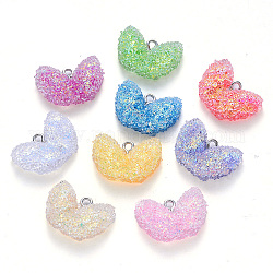 Epoxy Resin Pendants, with Sequins/Paillette and Platinum Plated Iron Loop, Heart, Mixed Color, 16x23x7.5mm, Hole: 2mm