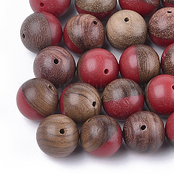 Perles en résine et bois de noyer, ronde, rouge, 15~15.5mm, Trou: 1.6mm