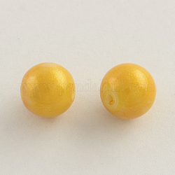 Spray Painted Glass Round Bead Strands, Goldenrod, 10mm, Hole: 1.3~1.6mm, about 80pcs/strand, 31.4 inch