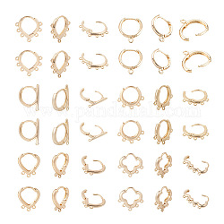 Craftdady 12 Pairs 6 Style Brass Hoop Earring Findings, with Loop, Flower & Ring & Triangle & Teardrop, Real 14K Gold Plated, 10 Gauge, 15~17.5x13.5~18.5x2.5mm, Hole: 1mm, Pin: 0.7mm, 2 pairs/style