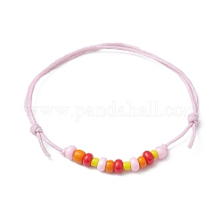 Braccialetti regolabili con perline intrecciate con semi di vetro, con corde di cotone, rosso, diametro interno: 3-3/8 pollice (8.5 cm)