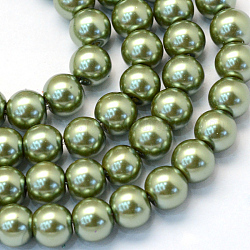 Backen gemalt pearlized Glasperlen runden Perle Stränge, olivgrün, 6~7 mm, Bohrung: 1 mm, ca. 145 Stk. / Strang, 31.4 Zoll