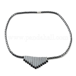 Collier en hématite synthétique non magnétique de 17.5 pouce avec pendentif en perles de bateau, noir, perles de tambour: 4x5 mm, pendentif: 12~30 mm de long