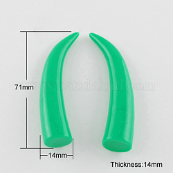 Resin Cabochons, Italian Horn/Tusk Shape, MediumSea Green, 71x14x14mm
