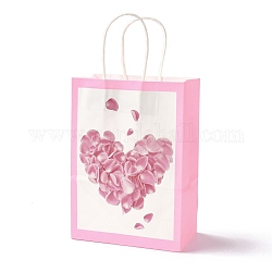 Rectangle Paper Packaging Bags, with Handle, for Gift Bags and Shopping Bags, Valentine's Day Theme, Pink, 14.9x8.1x21cm