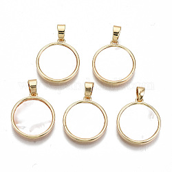 Natural Sea Shell Pendants, with Brass Jump Ring, Nickel Free, Flat Round, Real 18K Gold Plated, 17.5x15x2mm, Hole: 2.5x3mm