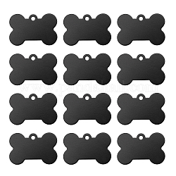 BENECREAT Aluminium Pendants, Pet Tag, Bone Shape, Black, 25x38x1mm, Hole: 3mm, 30pcs/box