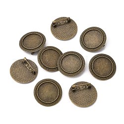 Vintage Alloy Brooch Cabochon Bezel Settings, with Iron Pin Back Bar Findings, Cadmium Free & Nickel Free & Lead Free, Antique Bronze, Flat Round Tray: 20mm, 28x2mm, Pin: 0.8mm