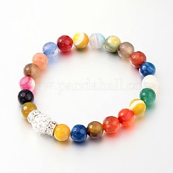 Agate naturelle bracelets de perles à facettes extensibles, avec des perles de strass en pâte polymère et laiton de tonalité de platine middle east strass séparateurs perles, colorées, 53mm