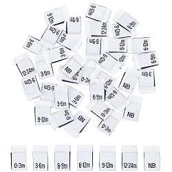 Nbeads 280Pcs 7 Style Neonatal Month Clothing Labels Size, Polyester Garment Accessories, Rectangle, White, 40x13x0.2mm, 40pcs/style