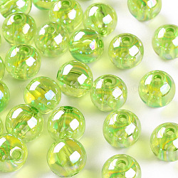 Perles en acrylique transparente, de couleur plaquée ab , ronde, vert jaune, 12x11mm, Trou: 2.5mm