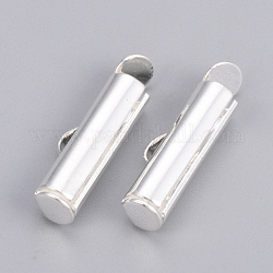 Brass Slide On End Clasp Tubes, Slider End Caps, Silver Color Plated, 6x16x4mm, Hole: 1x3mm, Inner Diameter: 3mm