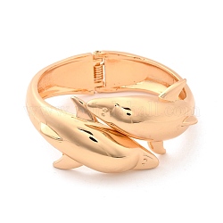 Brazalete doble delfín, brazalete abierto con bisagras para mujer, dorado, diámetro interior: 2-3/8 pulgada (6 cm)