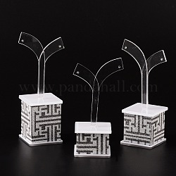 Earring Display Stand Sets, with Paper and Organic Glass, White, 10.8~12.7x4x4cm
